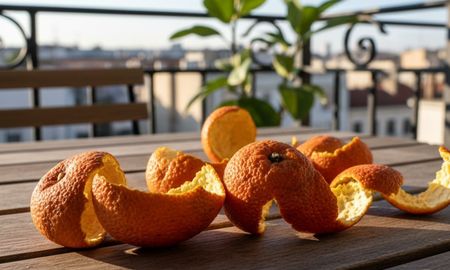 La cáscara de naranja seca perfuma placares y reduce olores de forma natural. La cáscara de naranja seca perfuma placares y reduce olores de forma natural.