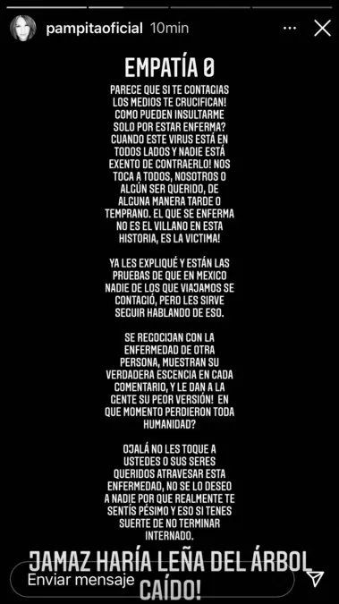 Pampita descargó su bronca contra quienes la juzgaron.