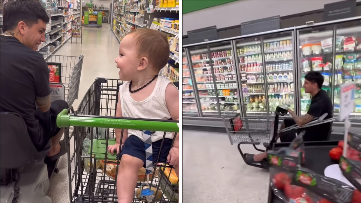Facundo Farías en un supermercado de Miami con la remera que lleva el retrato de Diego Maradona. Facundo Farías en un supermercado de Miami con la remera que lleva el retrato de Diego Maradona.