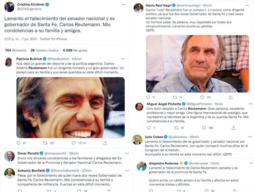 El mensaje de las personalidades políticas en twitter ante la muerte de Carlos Alberto Lole Reutemann.