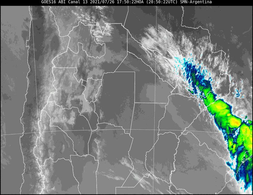 Imagen satelital del tiempo a las 17.50 del lunes.