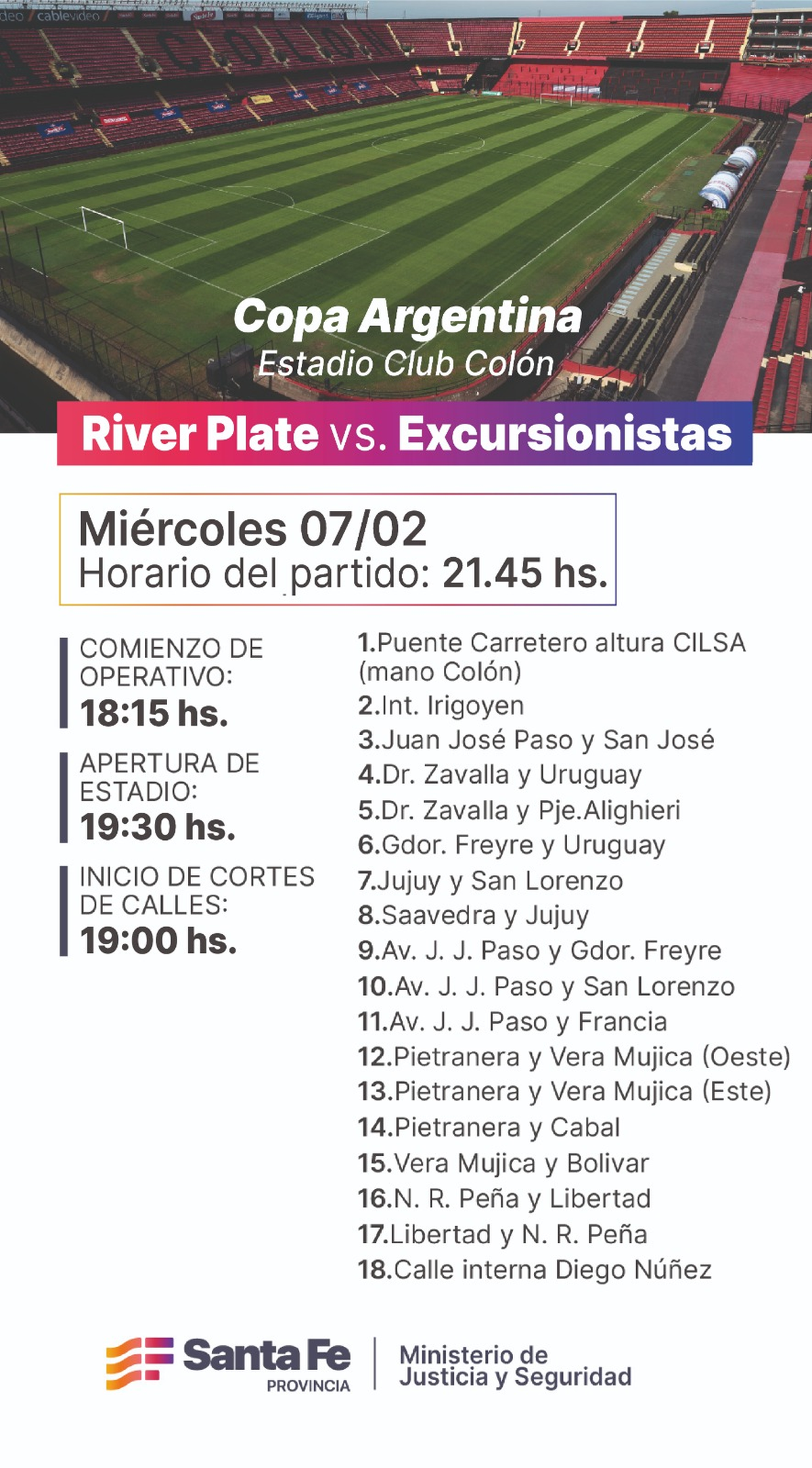 River vs. Excursionistas, en la cancha de Colón: operativo policial, corte de calles y apertura del estadio. River vs. Excursionistas, en la cancha de Colón: operativo policial, corte de calles y apertura del estadio.