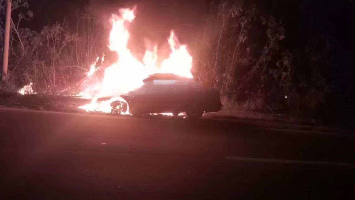 El conductor logró salir ileso antes de que su auto quedara completamente destruido.