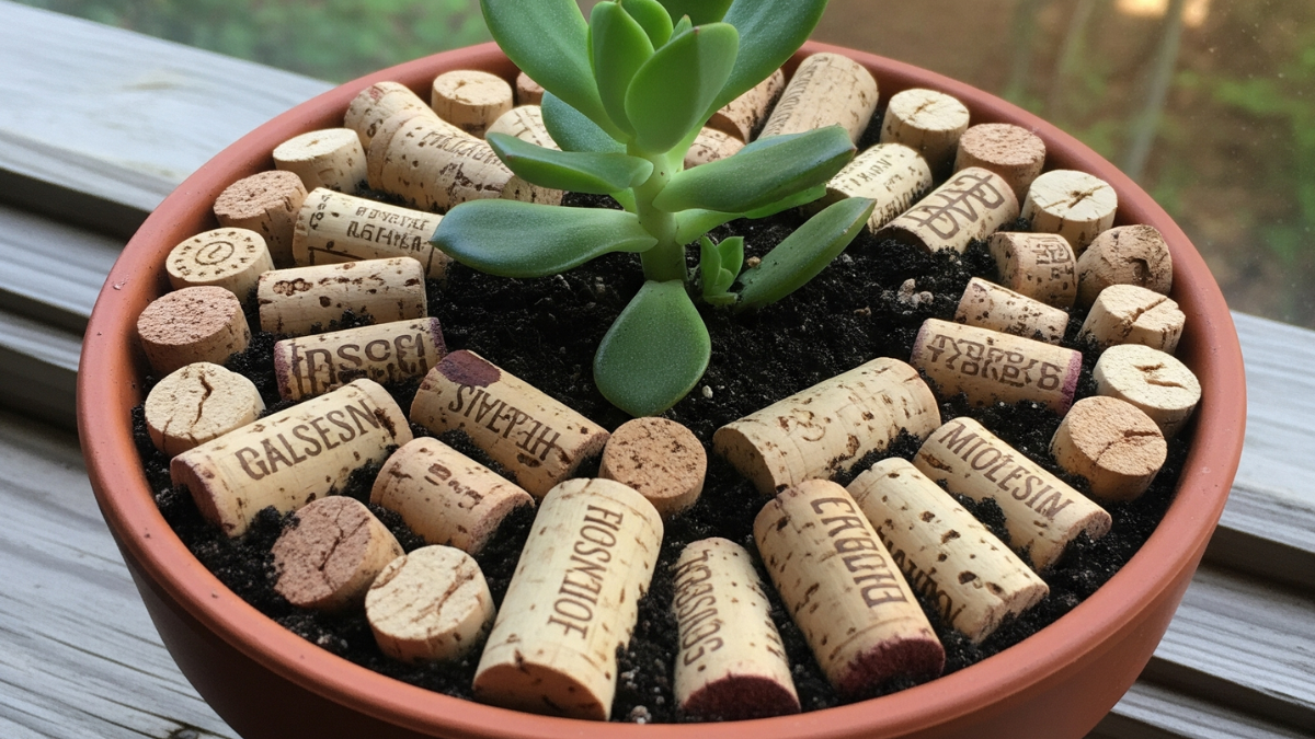 Los beneficios de poner corchos en las macetas.