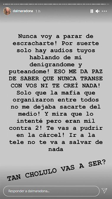 Dalma Maradona tildó a Luque de “Cholulo, ineficiente y rata!”.