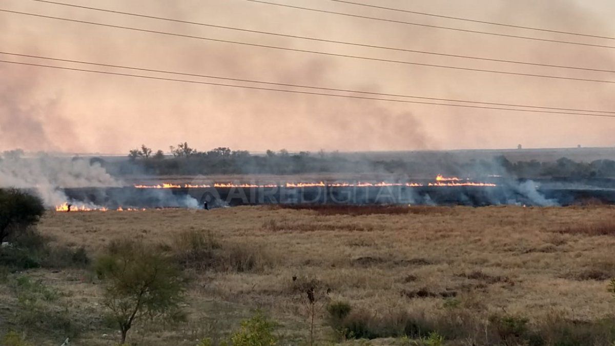 Un frente de fuego avanza en la zona de ba&ntilde;ados de la laguna Set&uacute;bal.