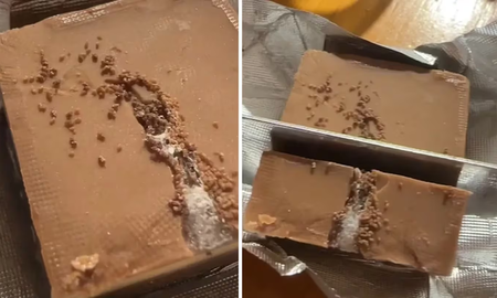 Una joven compró un chocolate, lo abrió por la mitad y descubrió algo asqueroso: Ojalá no les pase... Una joven compró un chocolate, lo abrió por la mitad y descubrió algo asqueroso: Ojalá no les pase...