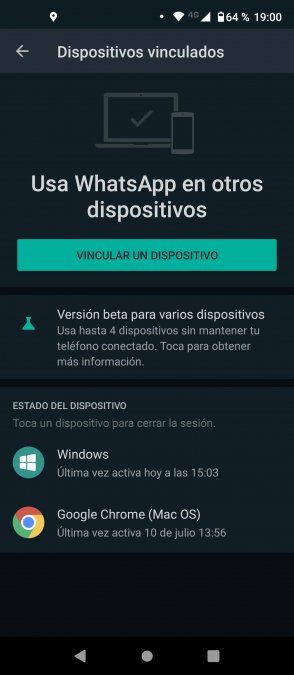 La beta de la opción para varios dispositivos de WhatsApp 