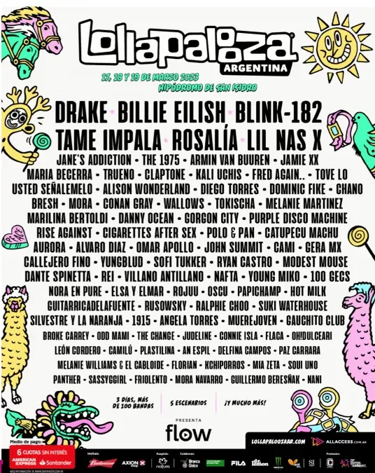 El Line Up completo del Lollapalooza 2023.