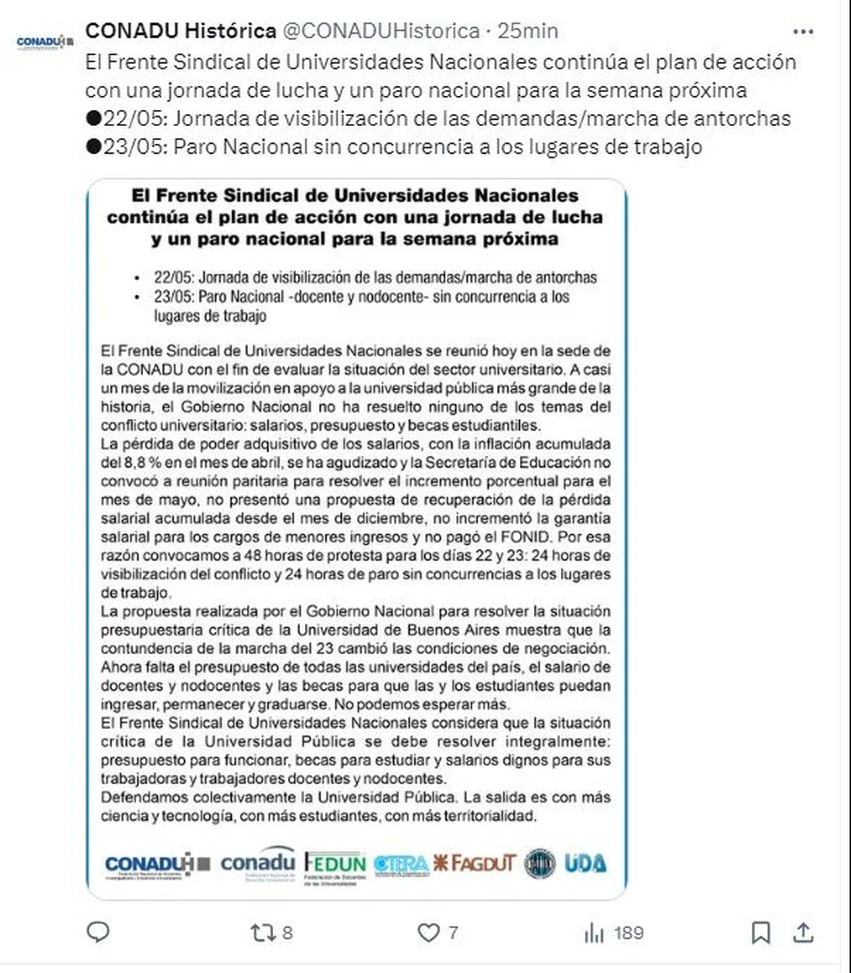 Las universidades nacionales irán a paro el próximo jueves 23 de mayo. Las universidades nacionales irán a paro el próximo jueves 23 de mayo.