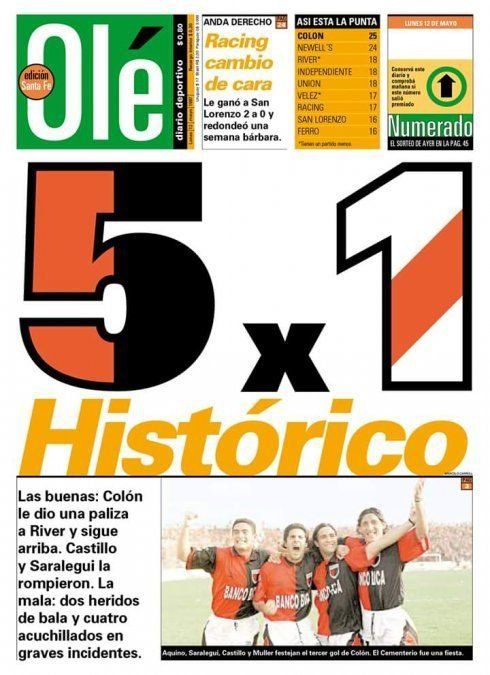 Así retrataron los medios de la época la histórica goleada de Coló ante River, por el Torneo Clausura de 1997.