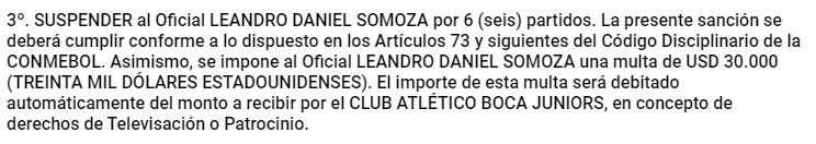 La sanción de Conmebol para Leandro Somoza por los incidentes luego del partido entre Atlético Mineiro y Boca, por la Copa Libertadores 2022.