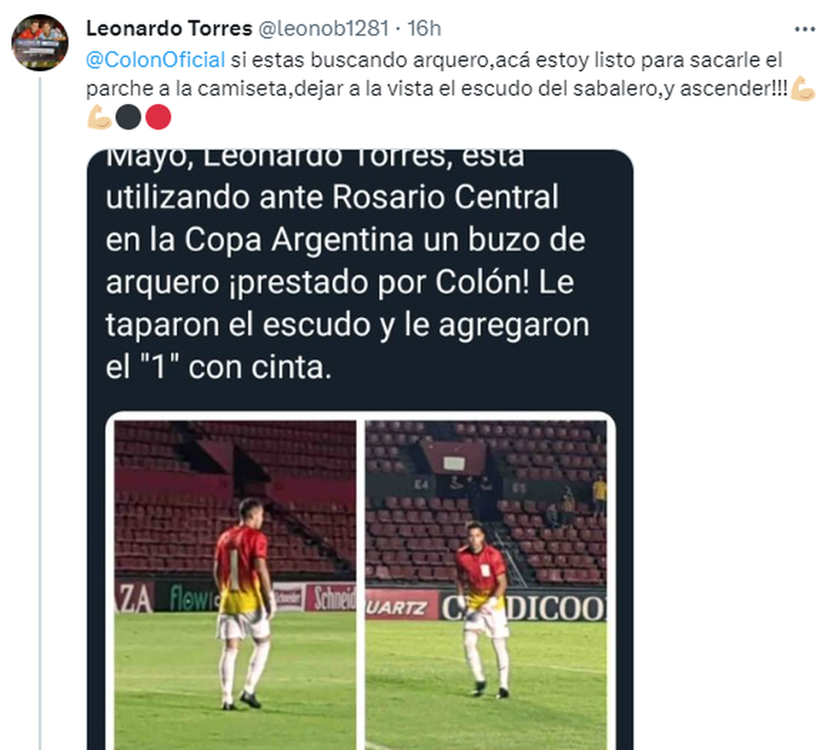 El mensaje de Leo Torres a la dirigencia de Colón para ofrecerse como arquero para la Primera Nacional. El mensaje de Leo Torres a la dirigencia de Colón para ofrecerse como arquero para la Primera Nacional.