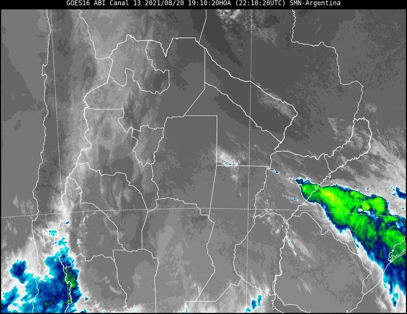 Imagen satelital del tiempo a las 19.10 horas del viernes.