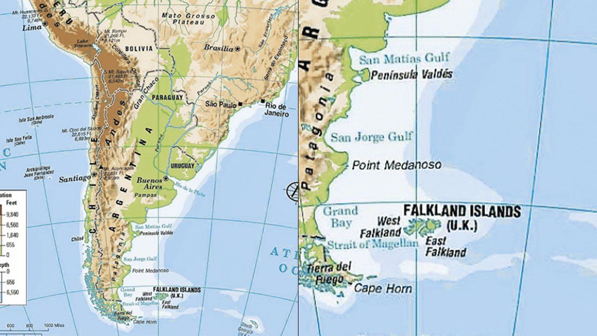 En el material educativo se llama a las Islas Malvinas como Falkland Islands