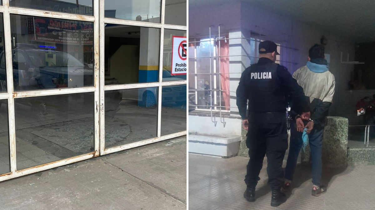 El ladrón rompió un vidrio del portón e ingresó al lubricentro. La policía lo encontró dentro del baño del local.