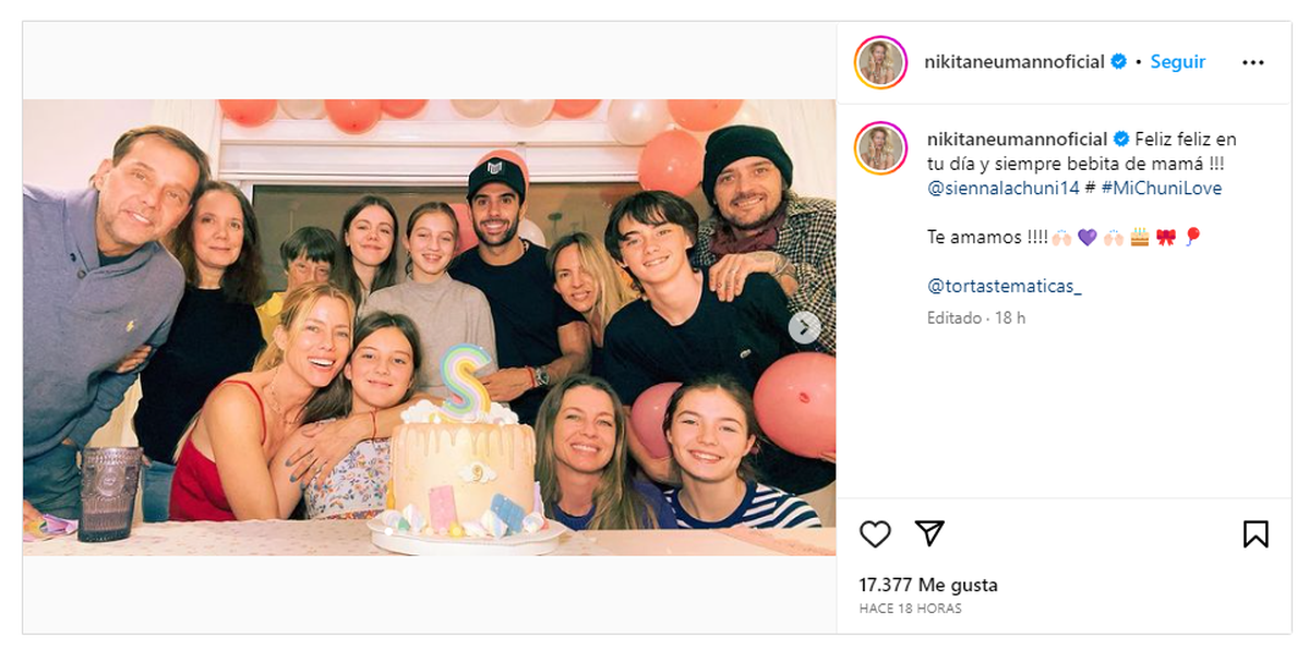 Nicole Neumann también celebró el cumpleaños de su hija menor, Sienna. Nicole Neumann también celebró el cumpleaños de su hija menor, Sienna.