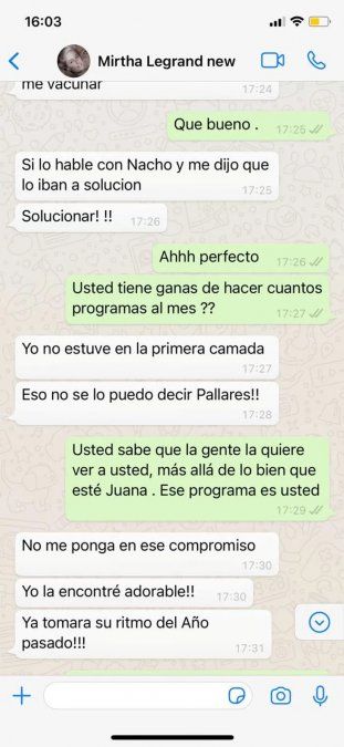 El chat de Mirtha que desmiente a Juana Viale. 