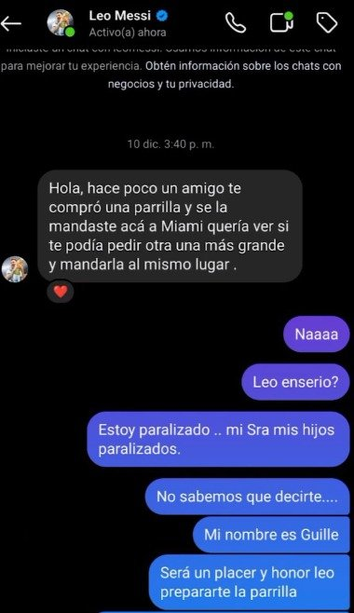 El propio Lionel Messi se contactó con el emprendedor para comprar la parrilla. El propio Lionel Messi se contactó con el emprendedor para comprar la parrilla.