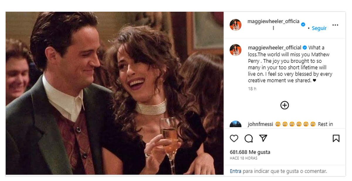 Maggie Wheeler despidió a su compañero de elenco de Friends, Matthew Perry. Maggie Wheeler despidió a su compañero de elenco de Friends, Matthew Perry.