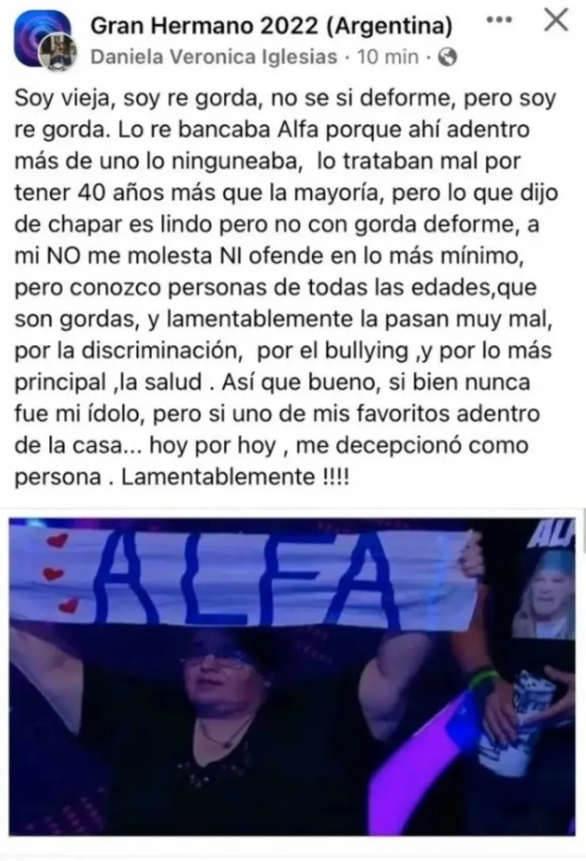 La fan número uno de Alfa anunció que dejará de apoyarlo.