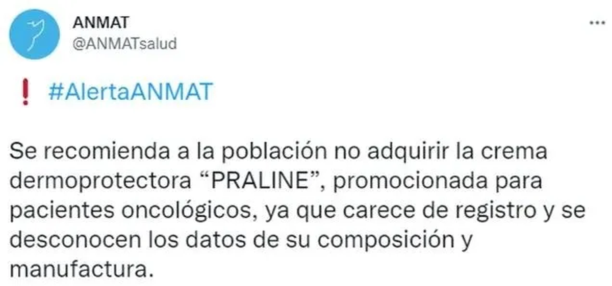 La advertencia del ANMAT (Twitter).