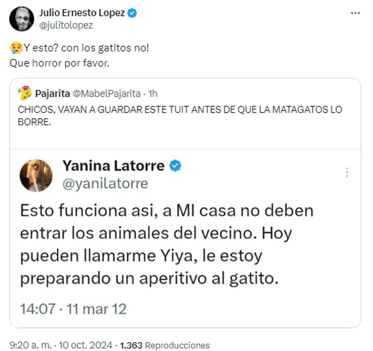 El tuit que complicaría a Yanina Latorre. El tuit que complicaría a Yanina Latorre.