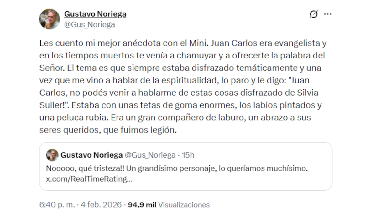 Gustavo Noriega recordó a Juan Carlos Velázquez, el Gustavo Noriega recordó a Juan Carlos Velázquez, el