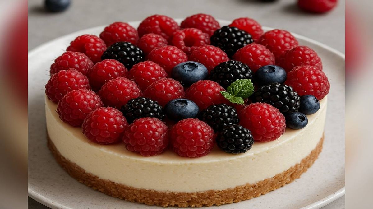 Torta de queso con frambuesas y frutos rojos