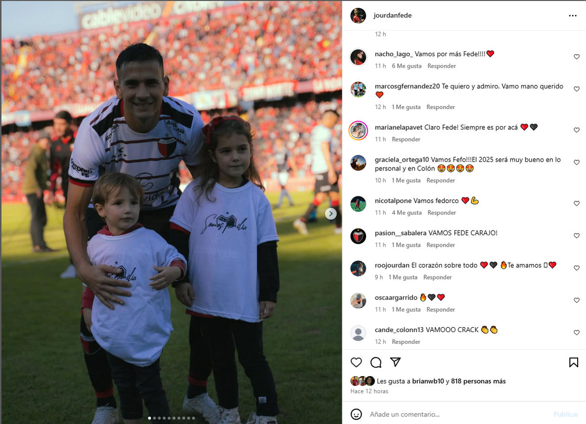 El posteo de Federico Jourdan de Colón en Instagram que recibió la banca de sus compañeros e hinchas El posteo de Federico Jourdan de Colón en Instagram que recibió la banca de sus compañeros e hinchas