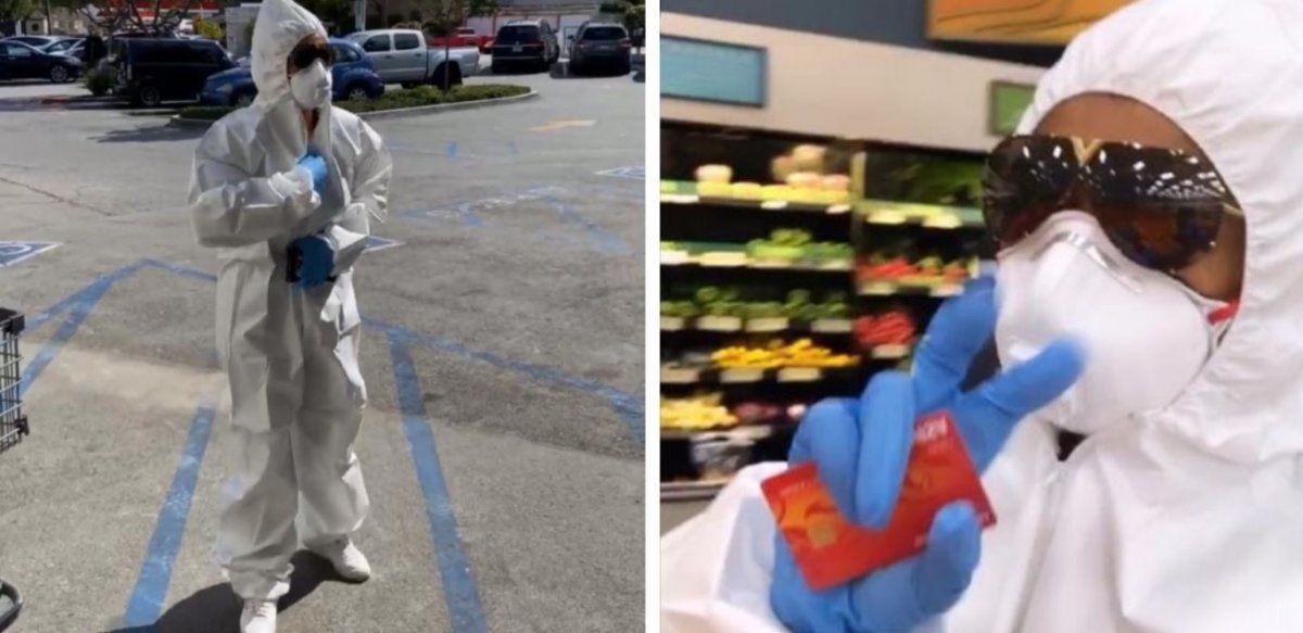 Quién es la famosa que sale vestida con traje especial para no contraer coronavirus