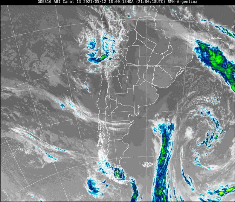 Imagen satelital del tiempo a las 18 del miércoles.
