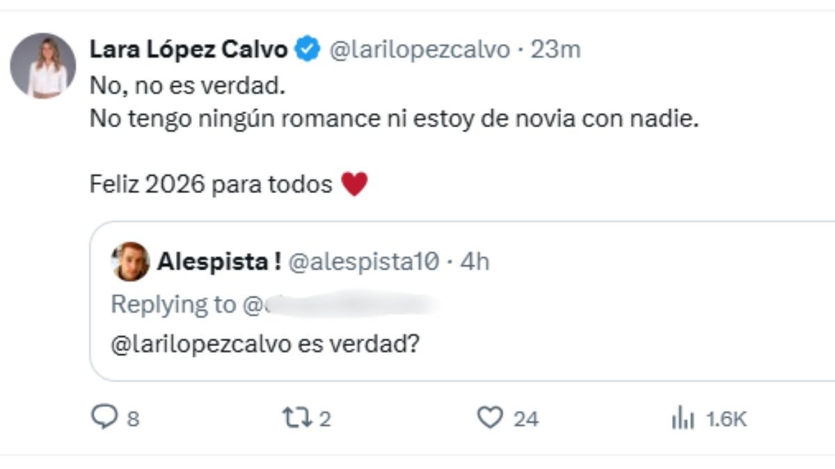 Lara L&oacute;pez Calvo neg&oacute; en redes sociales el supuesto romance con Juan Mart&iacute;n del Potro y asegur&oacute; que no est&aacute; en pareja.