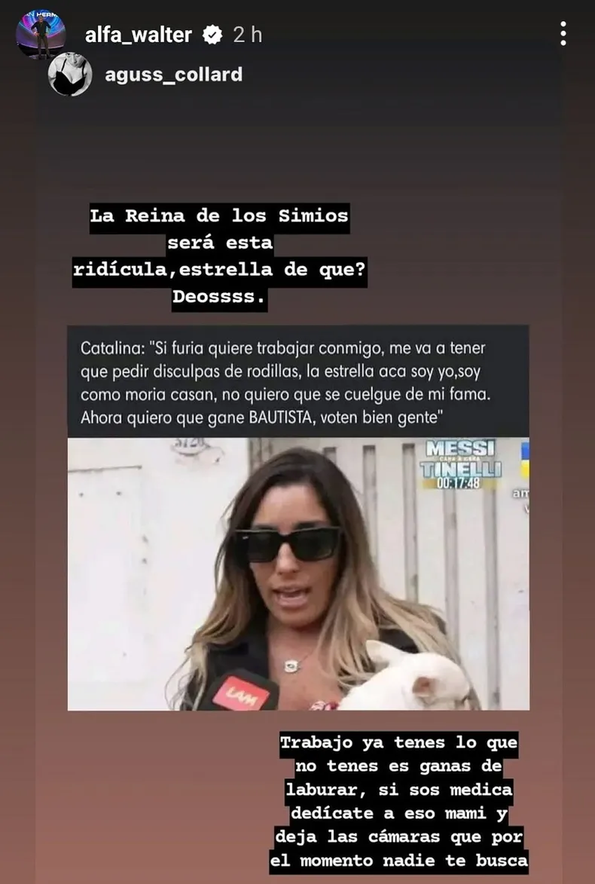 Walter "Alfa" Santiago atacó a Catalina a través en su cuenta de Instagram. Walter "Alfa" Santiago atacó a Catalina a través en su cuenta de Instagram.