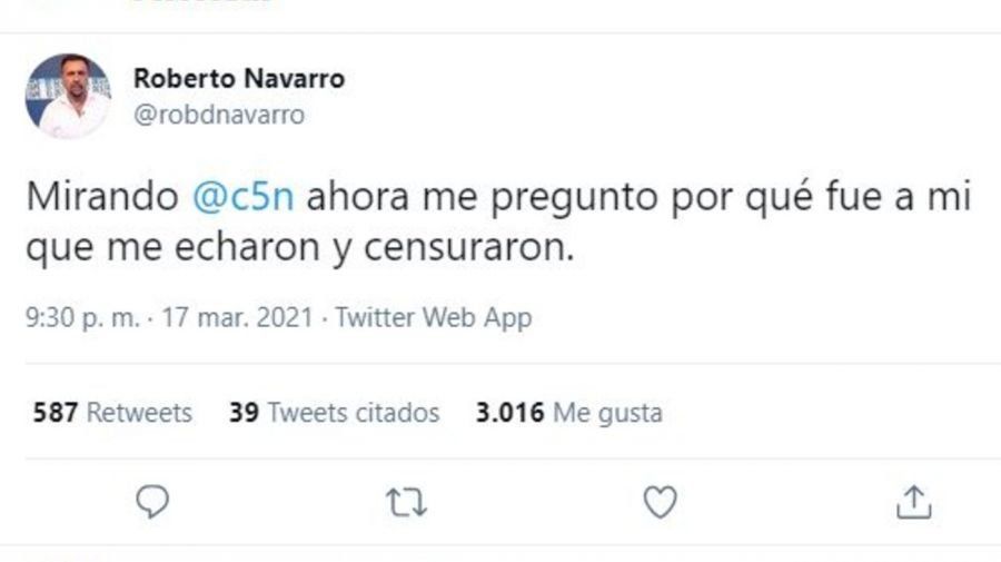 La reflexión de Roberto Navarro en Twitter