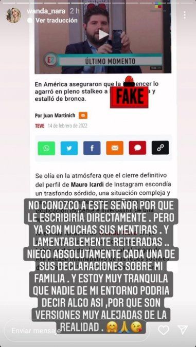 Wanda explotó contra Juan Etchegoyen.