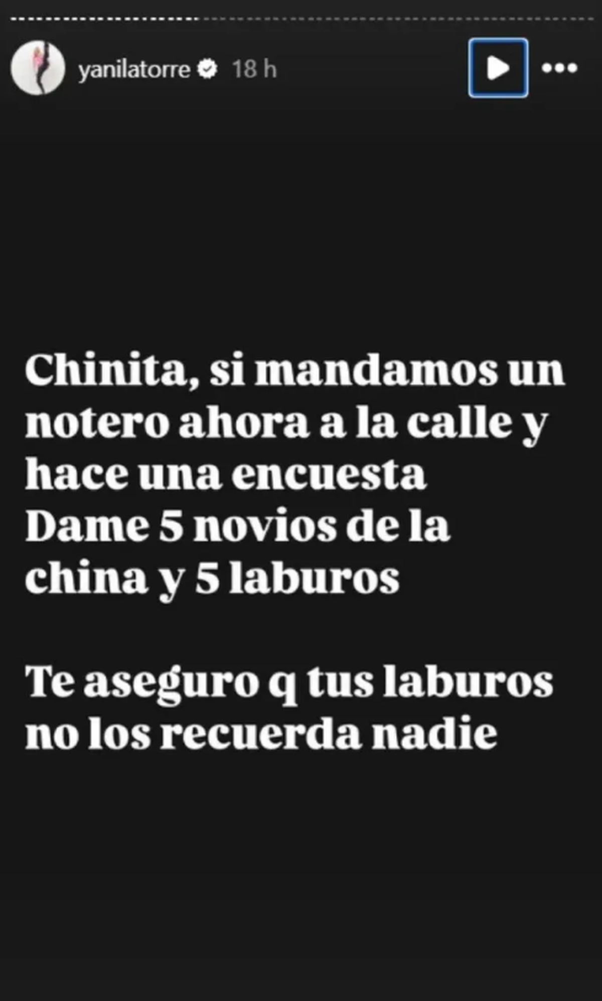 Yanina Latorre mencionó a Paula Chaves, María del Cerro, Zaira Nara y Gime Accardi. Yanina Latorre mencionó a Paula Chaves, María del Cerro, Zaira Nara y Gime Accardi.