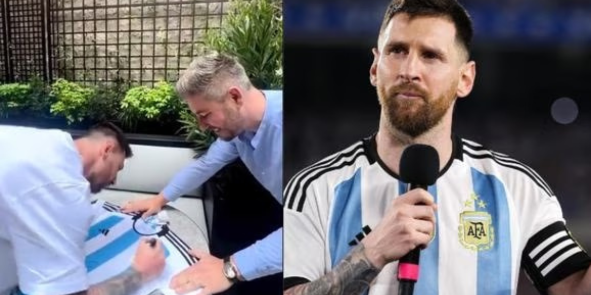 La jugada de Lionel Messi que descoló a un hincha mientras firmaba la camiseta de la Selección Argentina.