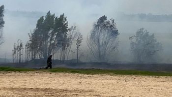 Un incendio intencional arrasó pastizales de la Costanera Oeste frente a Playa Grande. El fuego se propagó rápido por el viento.