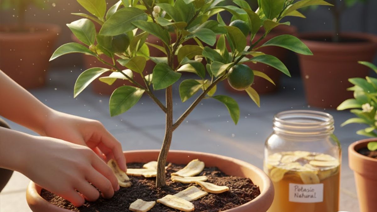 La cáscara de banana va muy bien en el limonero. 