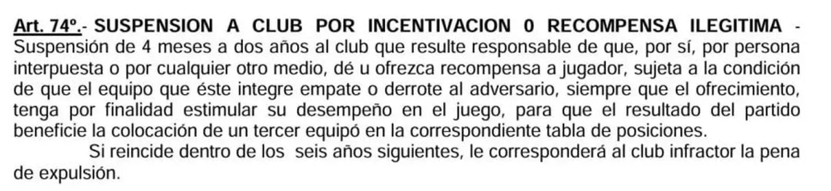 El artículo 74 del reglamento de AFA. El artículo 74 del reglamento de AFA.