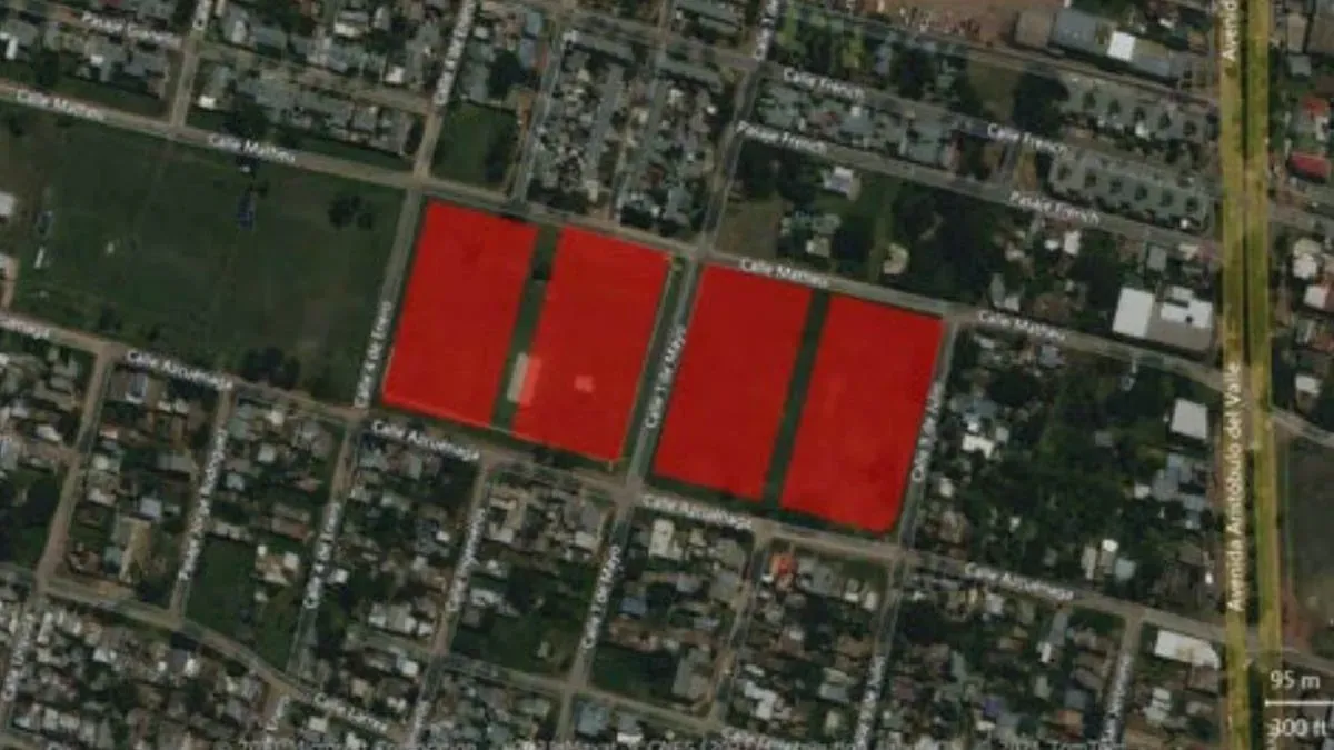 Vista aérea de los terrenos donde se construirán las soluciones habitacionales de barrio Transporte. 