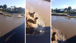 El aumento del caudal del río Salado afectó un sector clave de la obra del nuevo puente.