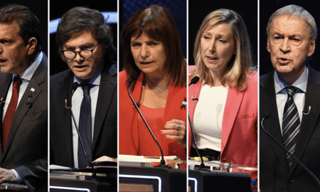 Javier Milei, Patricia Bullrich, Myriam Bregman, Sergio Massa y Juan Schiaretti, los cinco candidatos a presidente de la Nación. Javier Milei, Patricia Bullrich, Myriam Bregman, Sergio Massa y Juan Schiaretti, los cinco candidatos a presidente de la Nación.