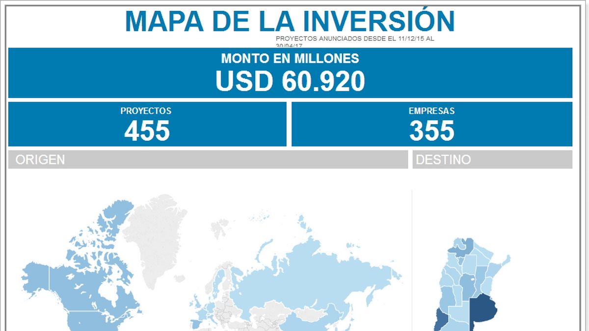 El mapa de las inversiones en la Argentina