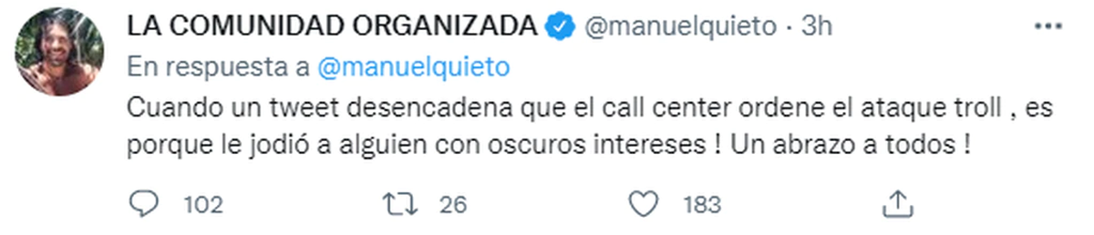 Mensaje publicado en redes sociales.