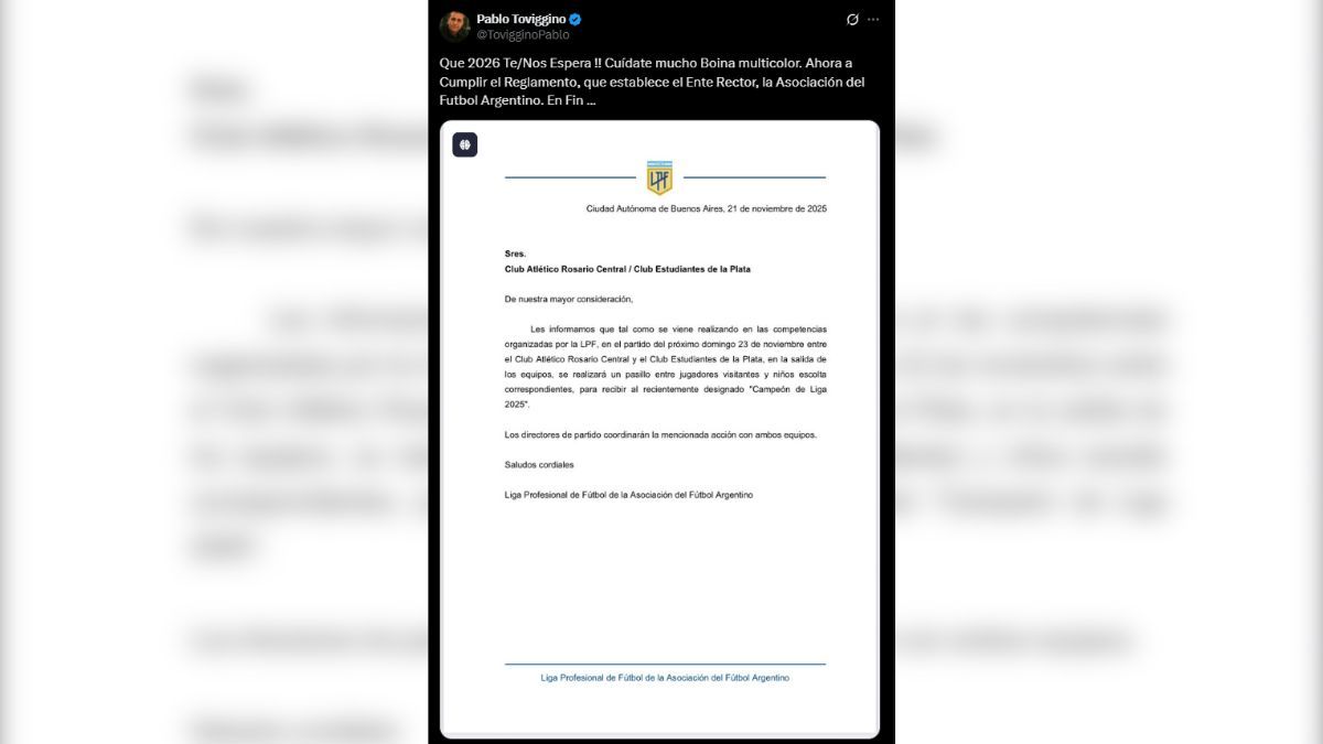 El mensaje de Pablo Toviggino, tesorero de la AFA, a Verón en la previa de Rosario Central-Estudiantes.