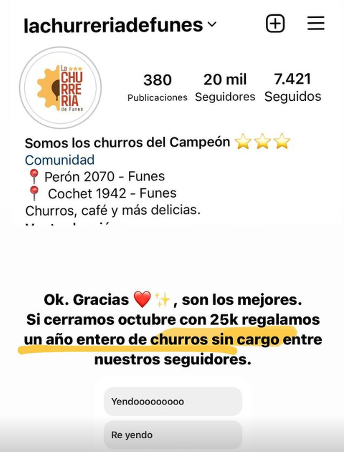 El posteo de la churrería de Funes. El posteo de la churrería de Funes.