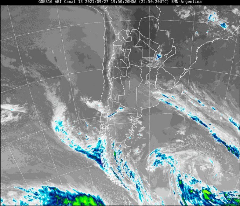Imagen satelital del tiempo a las 19.50 horas del lunes.