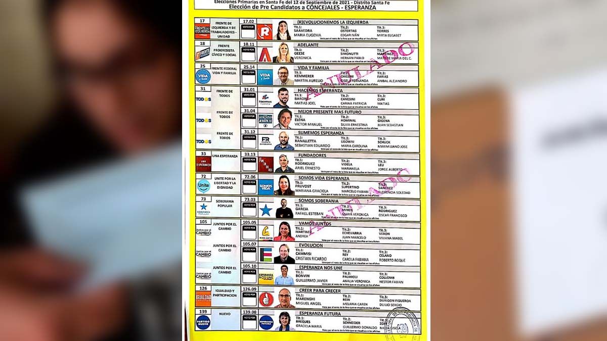 Boleta de concejales en Esperanza.